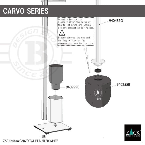ZACK 40818B トイレットバトラー:ブラシヘッドと内側容器を取り外す手順の説明図