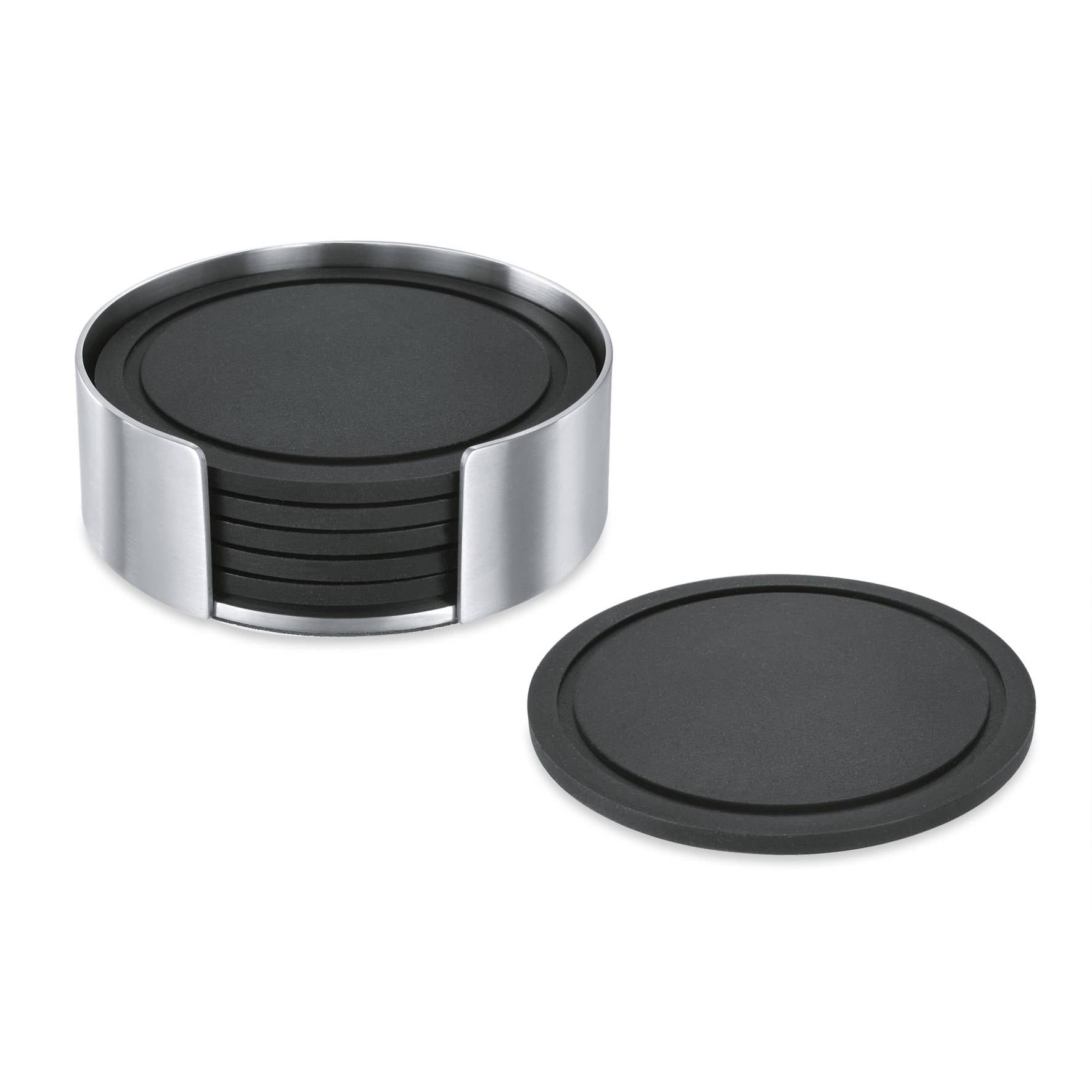 コースターとホルダー｜20384 VETRO HL スタンド付きコースター6枚セット 直径9.5cm 高さ3.5cm 18/10ステンレス製 ヘアライン仕上げ