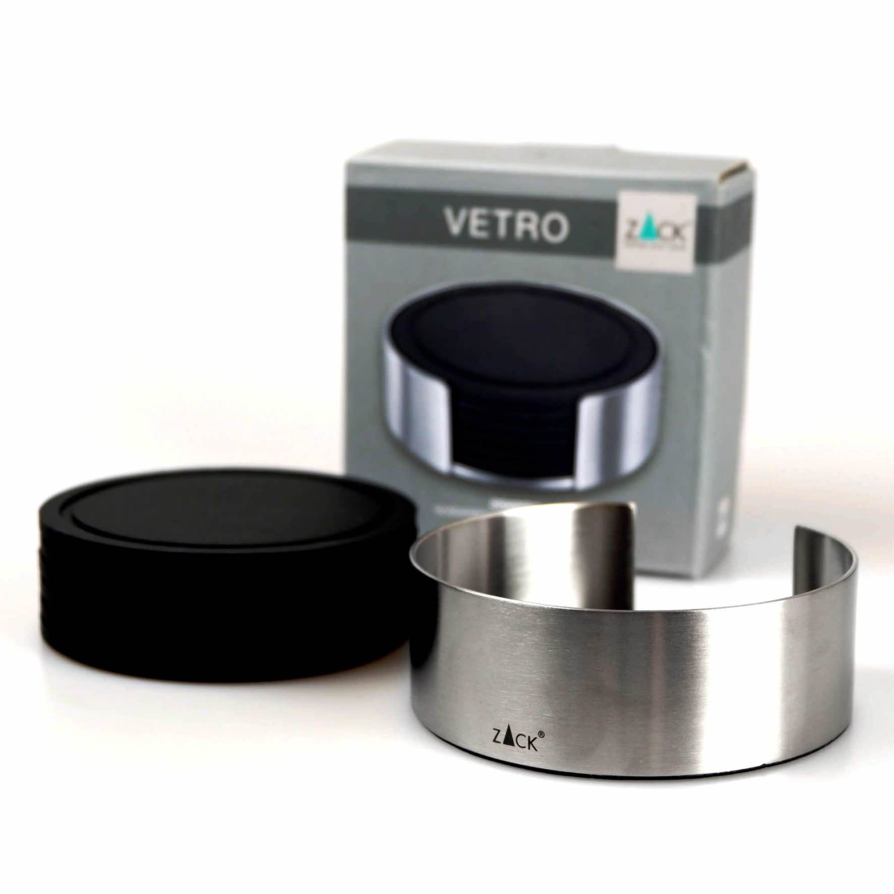 コースターとホルダー｜20384 VETRO HL スタンド付きコースター6枚セット 直径9.5cm 高さ3.5cm 18/10ステンレス製 ヘアライン仕上げ