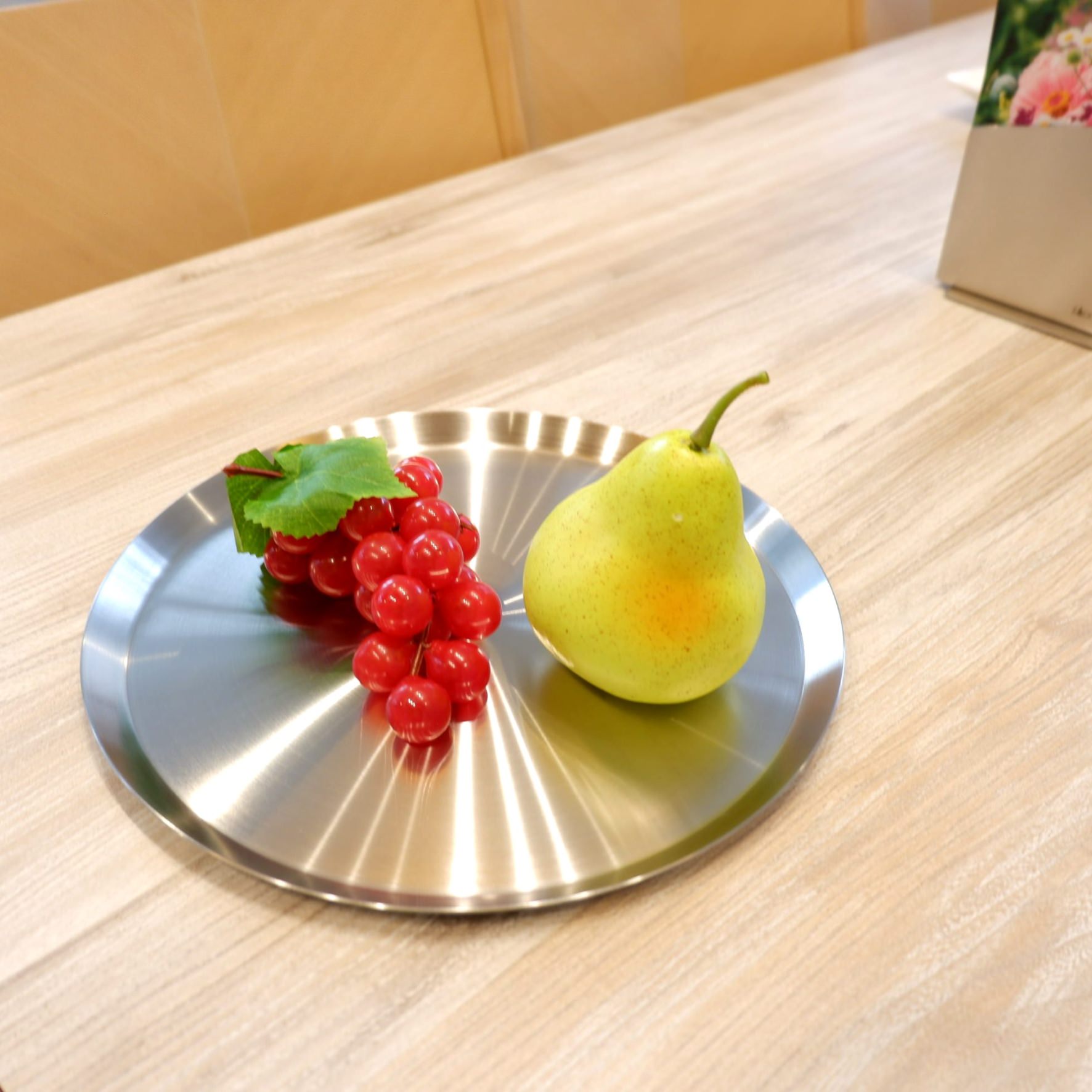 トレイ｜20523 ACIO HL ラウンドトレー 直径26cm 高さ1cm 18/10ステンレス製 ヘアライン仕上げ