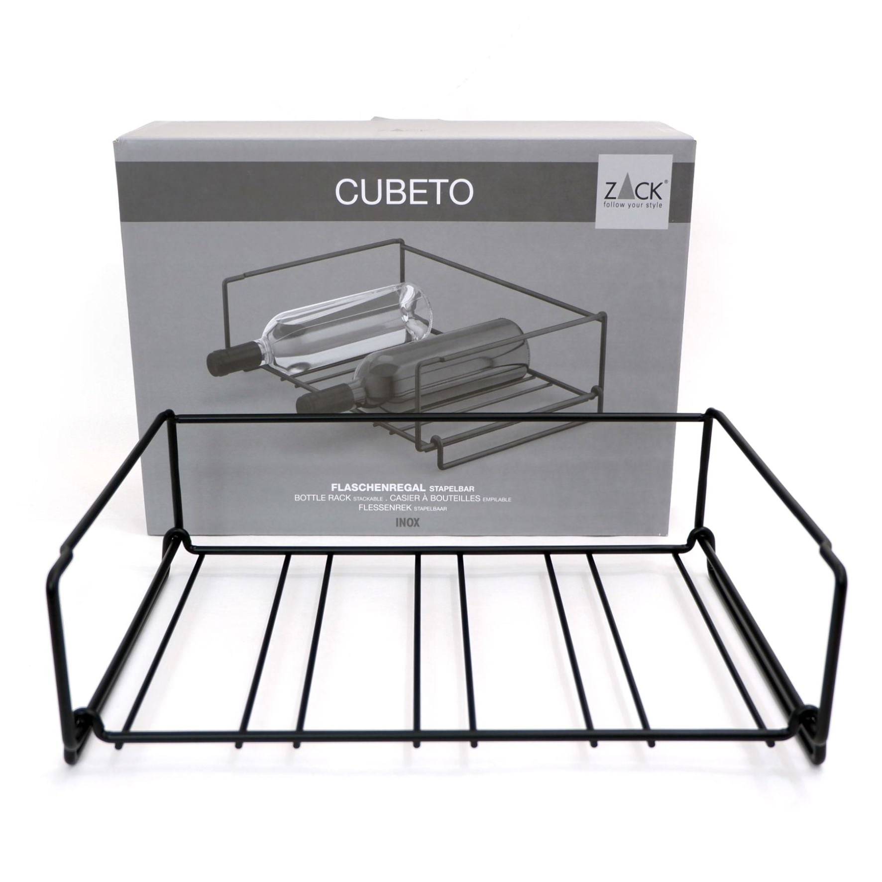 ボトルラック｜20554 CUBETO MB ボトルホルダー 横幅38.5cm 高さ12cm 奥行き27.5cm 18/10ステンレス製 マットブラック SP50
