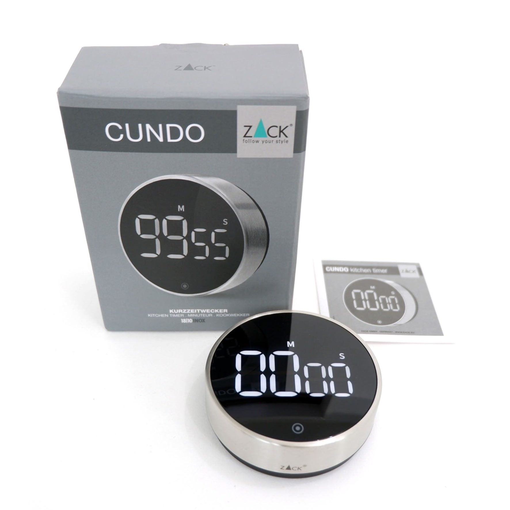 デジタルキッチンタイマー｜20620 CUNDO HL デジタル式タイマー 直径7.7cm 厚み2.6cm 18/10ステンレス製 ヘアライン仕上げ