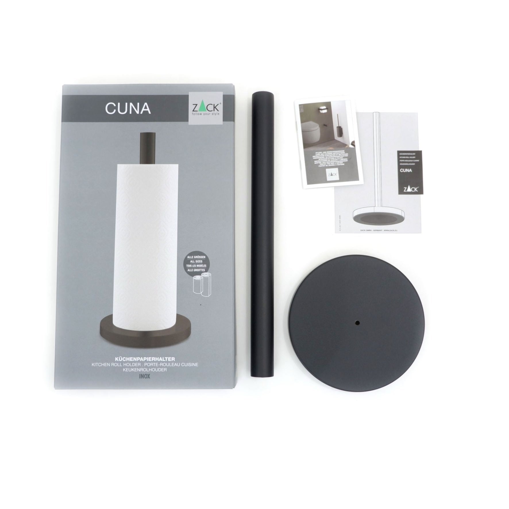 キッチンロールホルダー｜20706 CUNA MB ペーパーホルダー キッチンペーパースタンド 高さ33.3cm 底部直径15cm 18/10ステンレス製 マットブラック