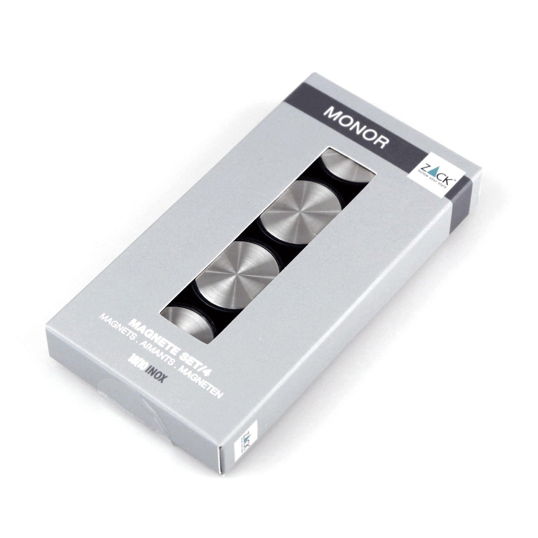 マグネットL 4個セット｜30769 MONOR HL キッチンマグネット オフィス用マグネット 磁石 直径3cm 高さ1.1cm 18/10ステンレス製 ヘアライン仕上げ H2-3164