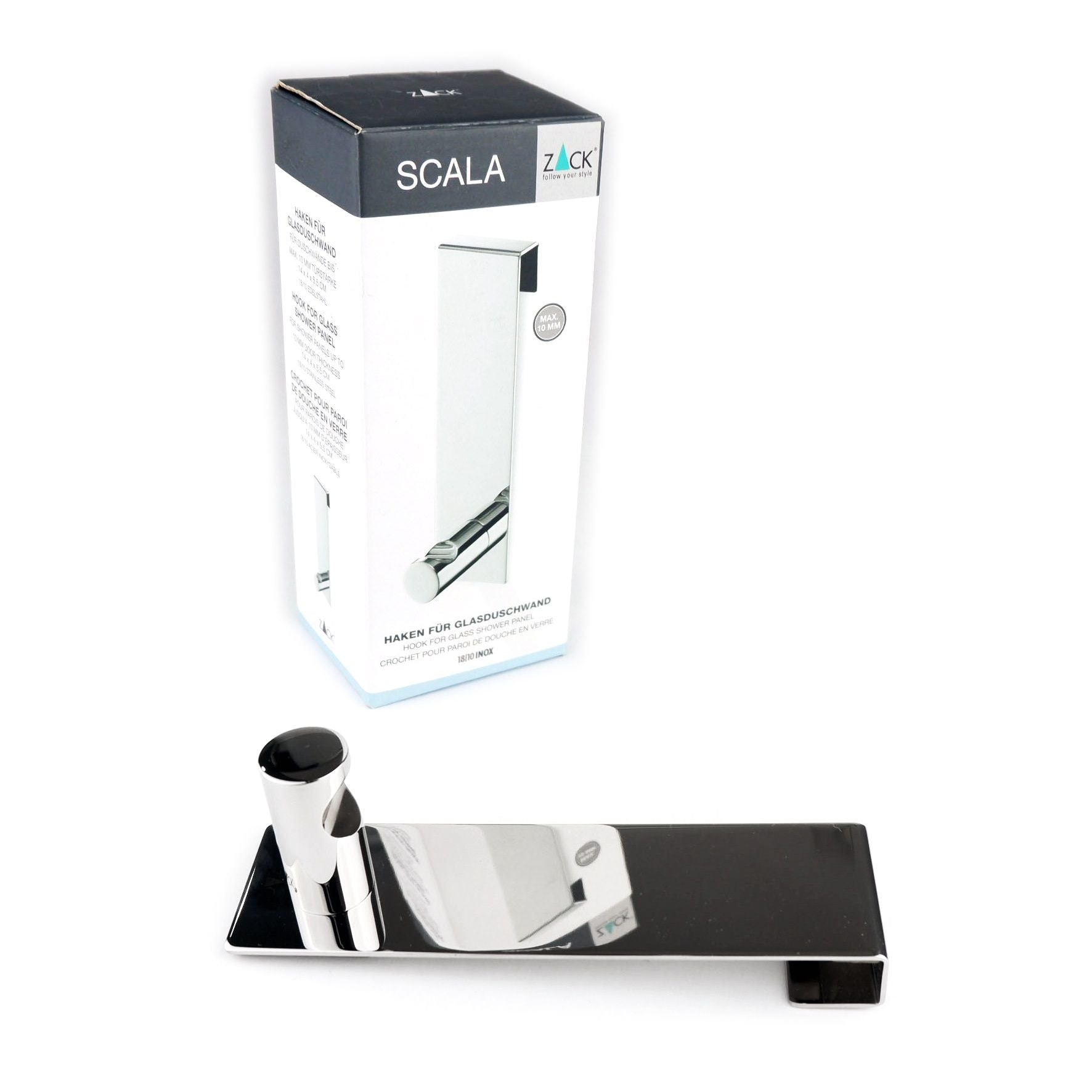 ドアフック｜40089 SCALA MP ガラス用フック バスローブ・タオルフック 高さ14cm 幅5.5cm 18/10ステンレス製 ミラーポリッシュ仕上げ H1 SP50