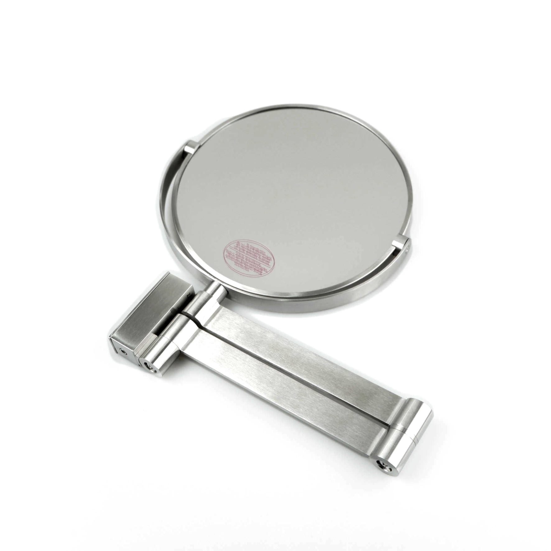 メイクアップミラー｜40109 LINEA HL 壁付けコスメティックミラー 等倍/3倍両面鏡 最大幅32cm 高さ26cm ミラー直径18cm 18/10ステンレス製 ヘアライン仕上げ