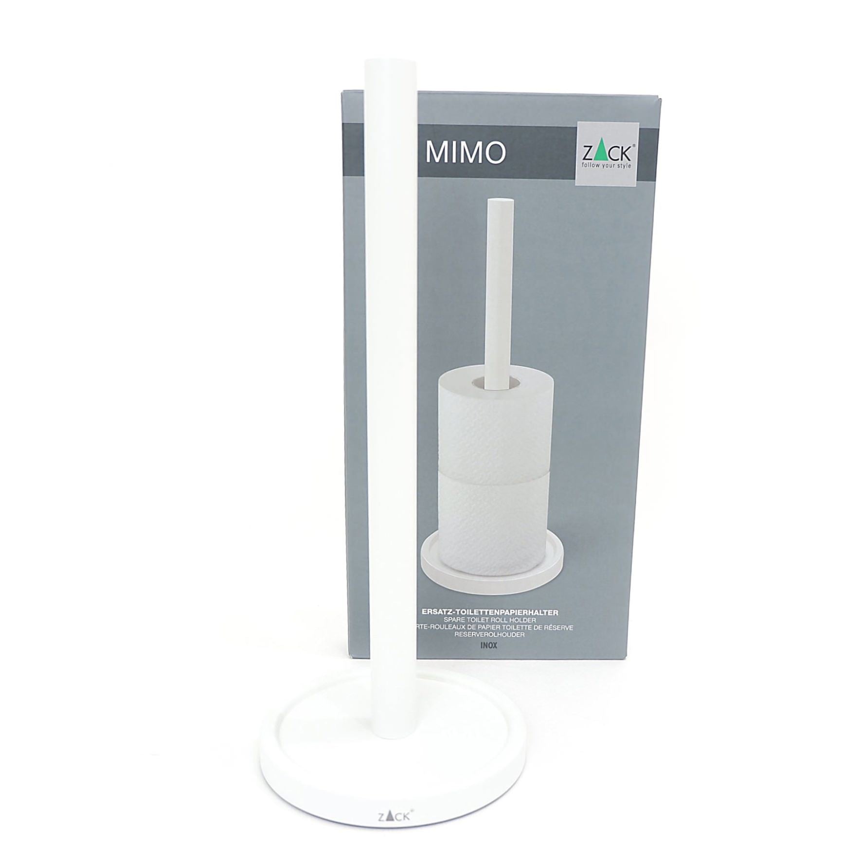 スペアトイレットペーパーホルダー｜40130 MIMO MW 予備ロール ペーパーストッカー ペーパースタンド 高さ37cm ベース直径15cm 18/10ステンレス製 マットホワイト H2-20 SP50