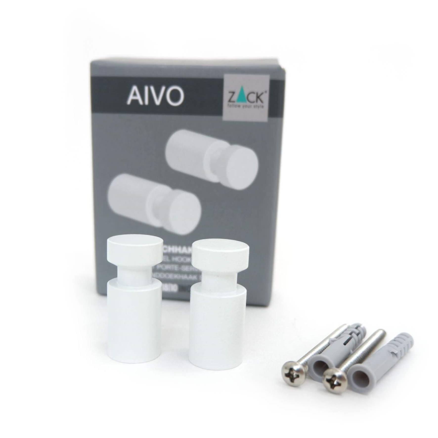 タオル掛け｜40153 AIVO MW タオルフックM 2個セット ループタオルフック 壁設置タイプ 直径1.9cm 長さ4cm 18/10ステンレス製 マットホワイト SP50 H2-42