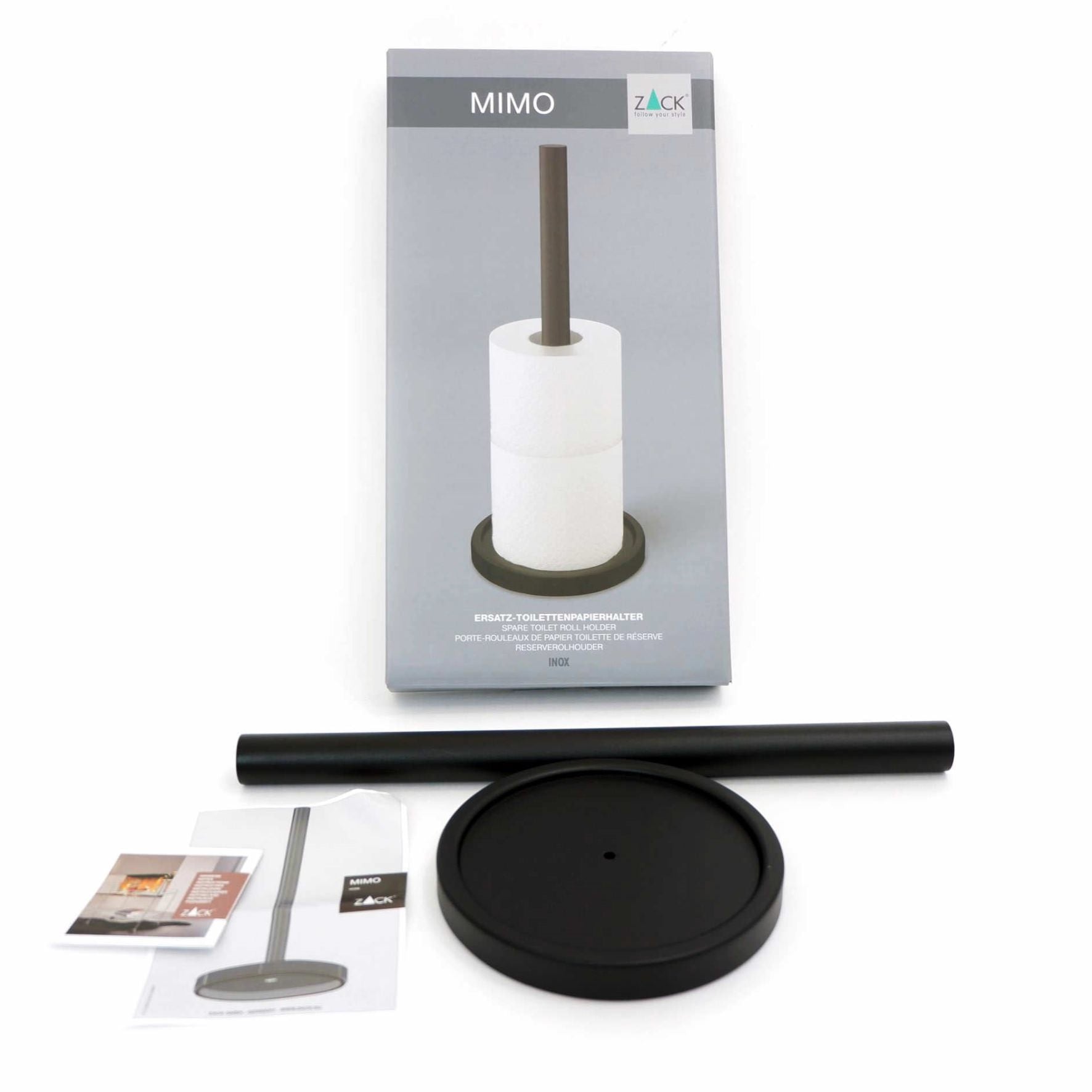 スペアトイレットペーパーホルダー｜40286 MIMO MB ペーパーストッカー ペーパースタンド 高さ37cm ベース直径15cm 18/10ステンレス製 マットブラック