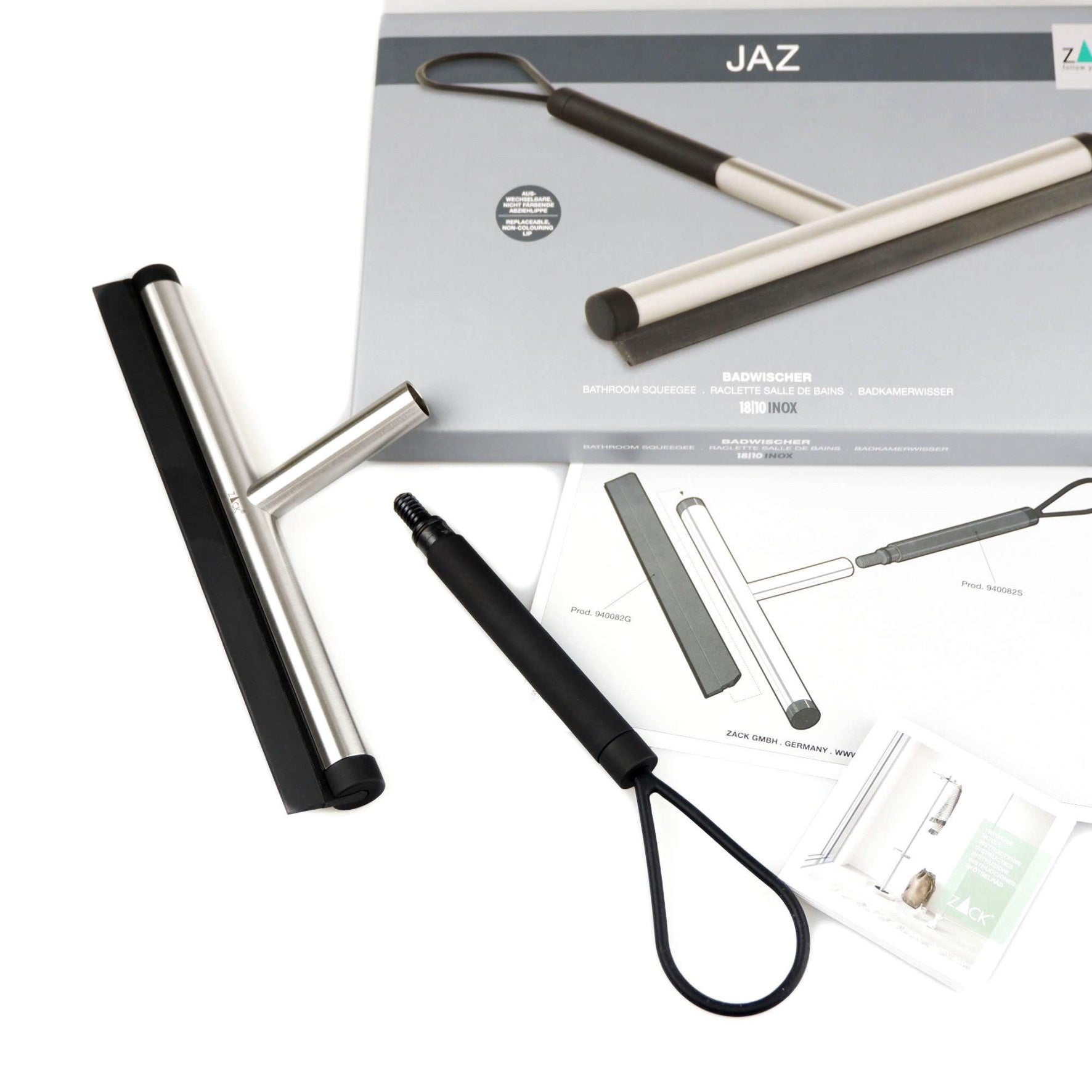 バスルームスクイージーS｜40326 JAZ HL 水切りワイパー 浴室スクイージー 長さ23cm 幅24cm 18/10ステンレス製 ヘアライン仕上げ