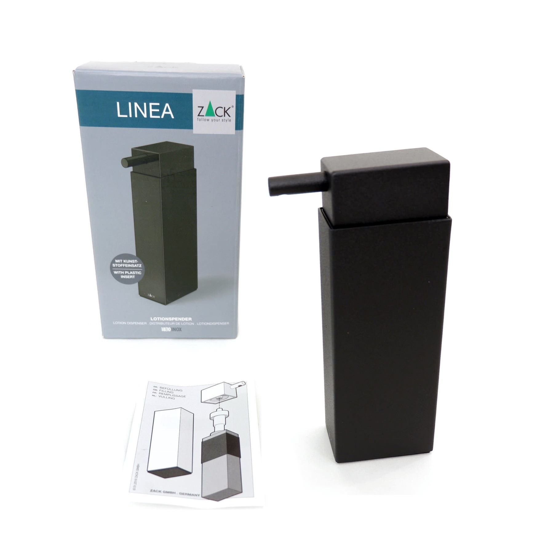 ソープディスペンサー｜40406 LINEA MB 液体用ソープ リキッドソープ 置き型タイプ 高さ16.9cm 幅4cm 奥行き8.6cm 190ml 18/10ステンレス製 マットブラック SP50