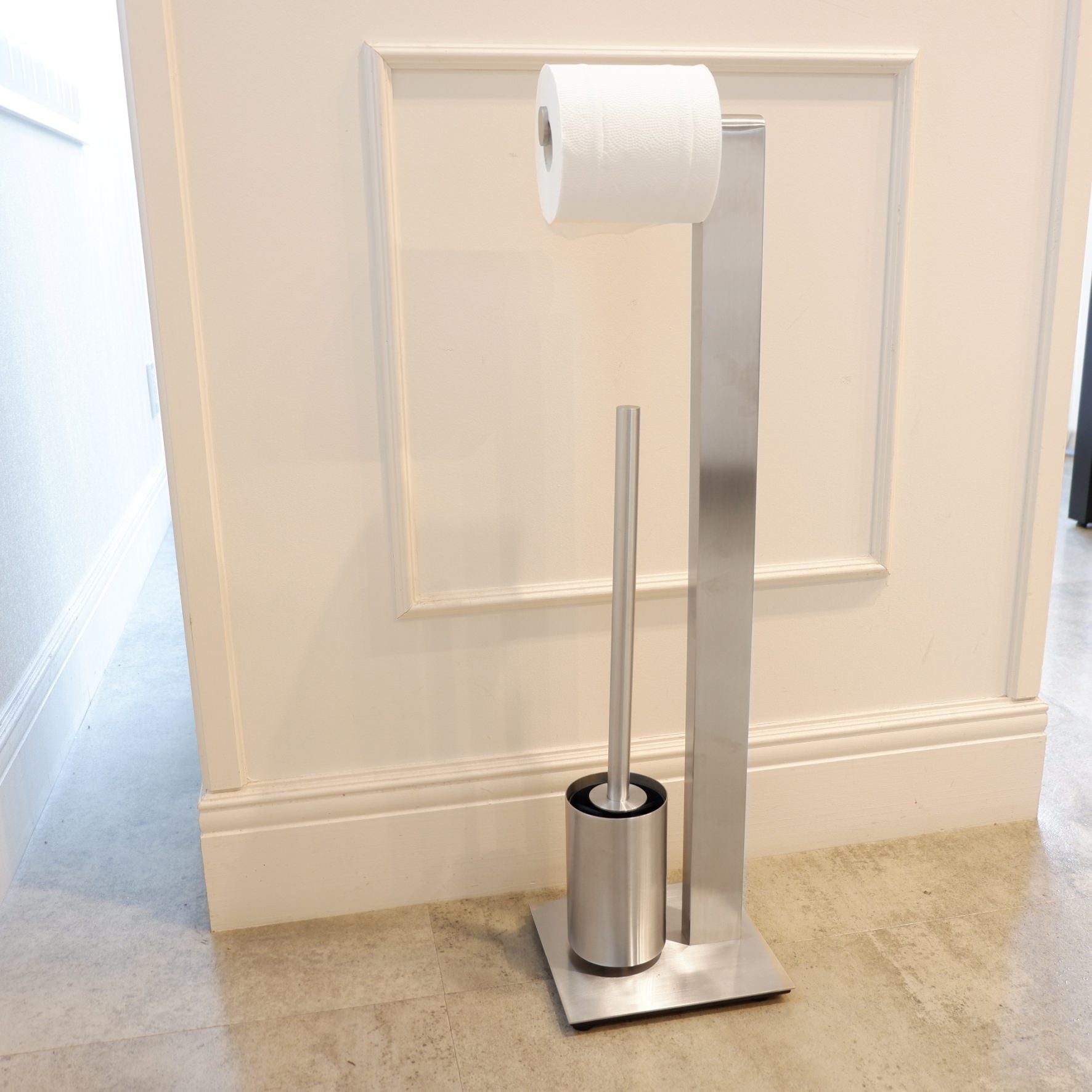 トイレットペーパースタンド｜40417 ATORE HL トイレットバトラー  トイレブラシスタンド トイレブラシ 高さ74cm ベース幅18cm 奥行き20cm 18/10ステンレス製 ヘアライン仕上げ