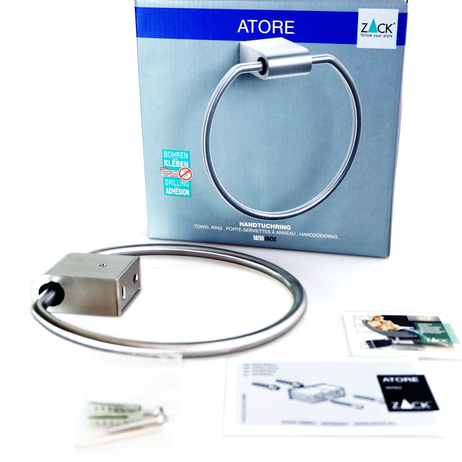 タオル掛け｜40423 ATORE HL タオルリング タオルホルダー タオルハンガー 壁設置 幅20cm 高さ20cm 奥行き3cm 18/10ステンレス製 ヘアライン仕上げ H1 SP50