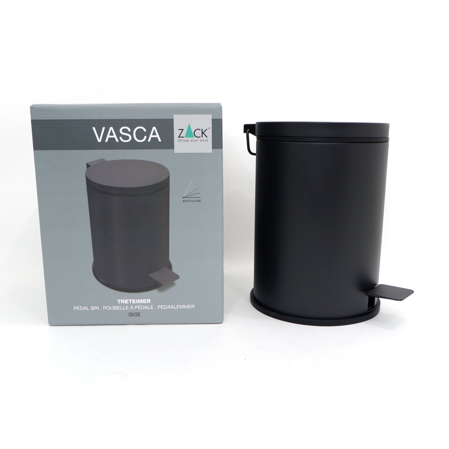 ペダルビン｜40436 VASCA MB ペーパーバスケット 蓋付きゴミ箱 高さ26cm 直径19cm 容量3L 18/10ステンレス製 マットブラック