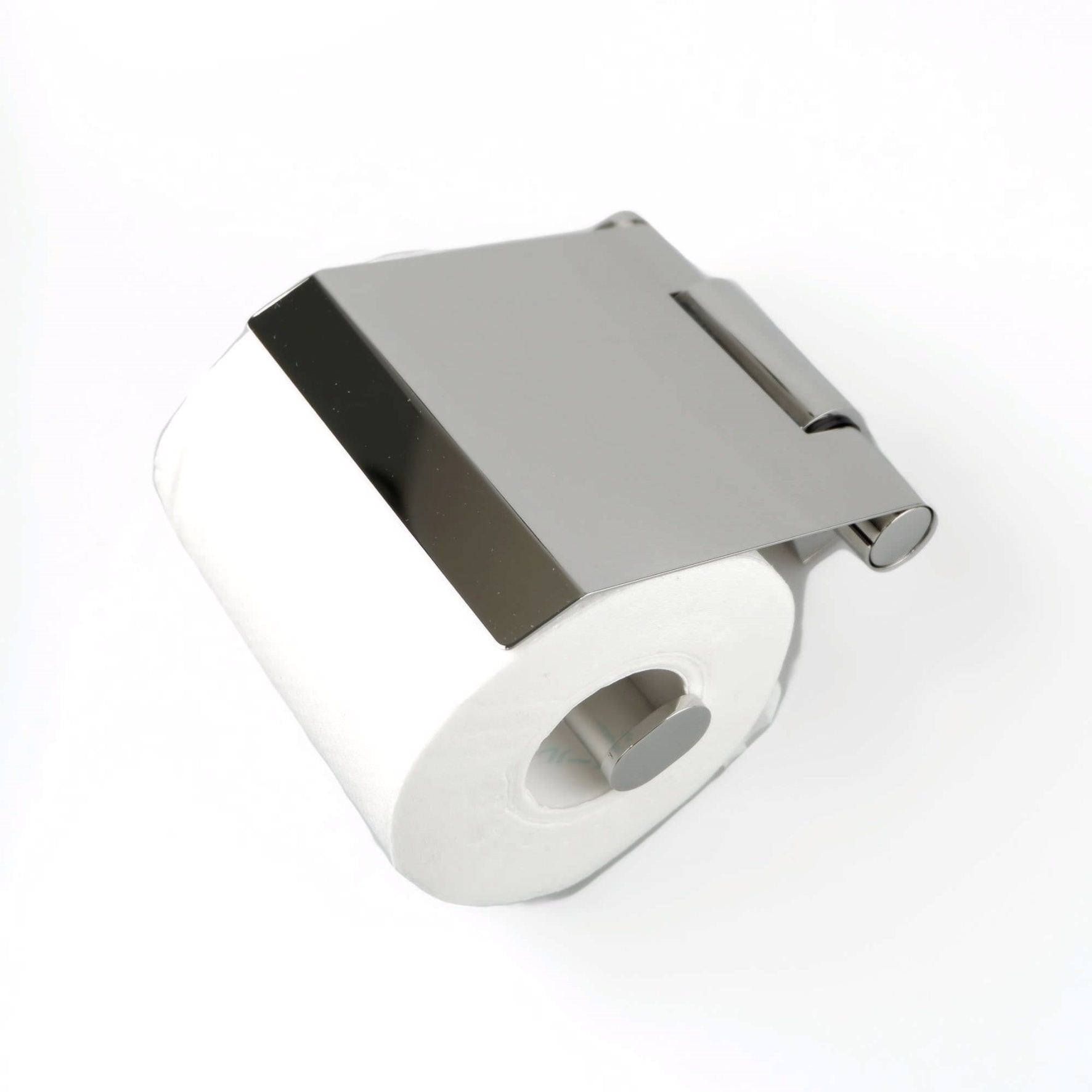 トイレットペーパーホルダー｜40453 ATORE MPロールホルダー ペーパーストッカー 壁設置タイプ フラップ付き 幅12.4cm 高さ12.4cm 奥行き15cm 18/10ステンレス製 ミラーポリッシュ仕上げ SP50 H2-49