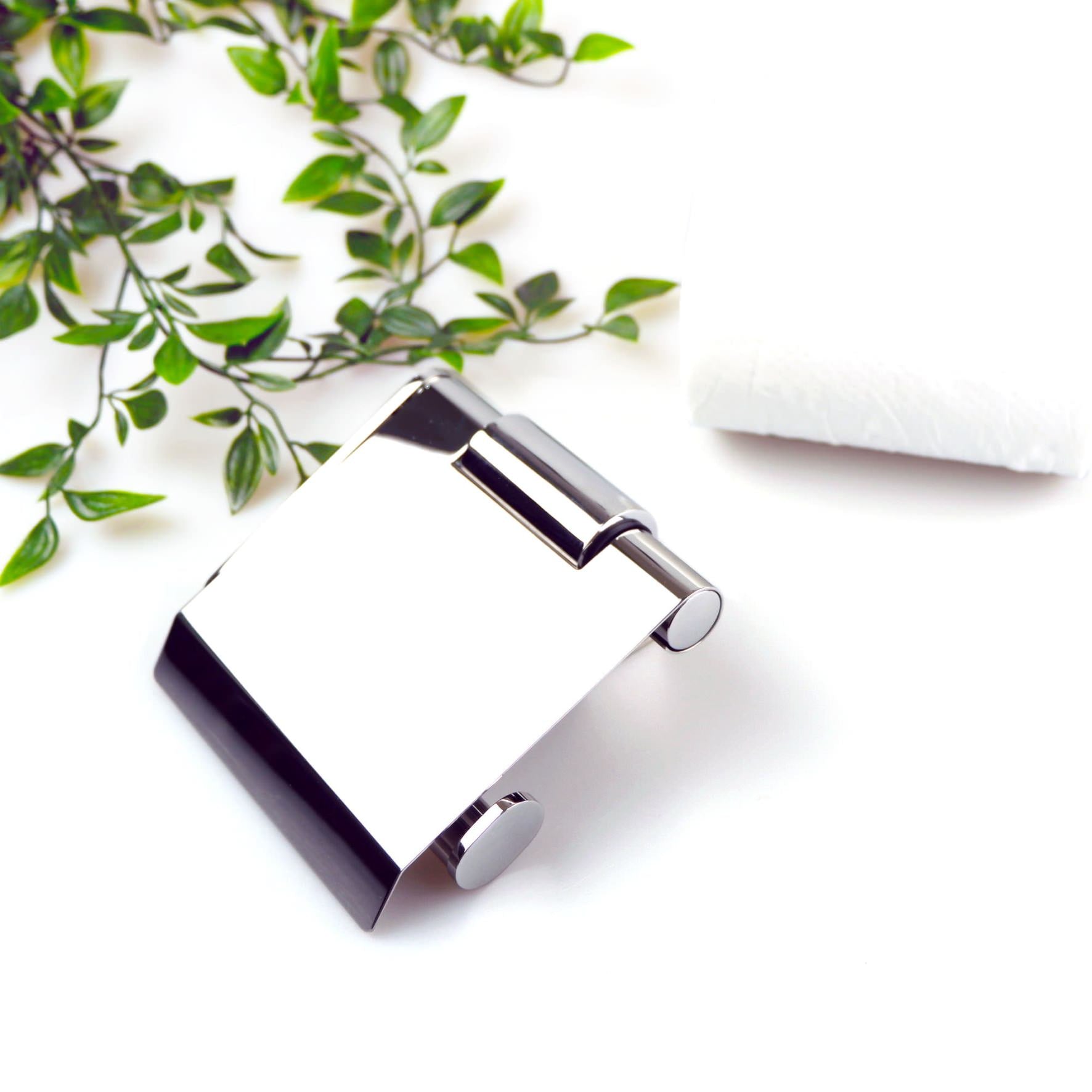 トイレットペーパーホルダー｜40453 ATORE MPロールホルダー ペーパーストッカー 壁設置タイプ フラップ付き 幅12.4cm 高さ12.4cm 奥行き15cm 18/10ステンレス製 ミラーポリッシュ仕上げ SP50 H2-49