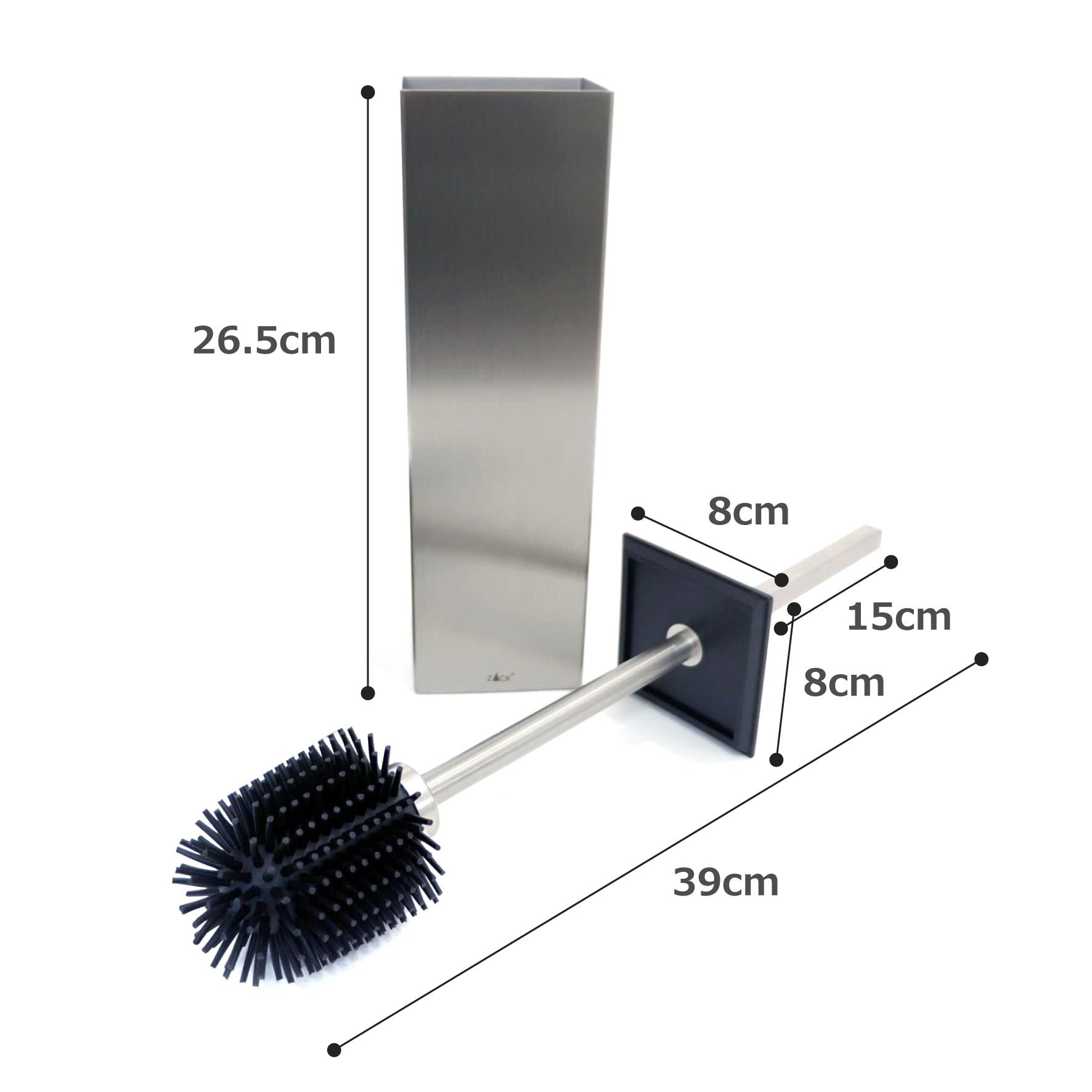 トイレブラシ｜40489 CARVO HL 床置きタイプ トイレ掃除 長さ41.7cm ケース幅8cm ケース奥行き8cm 18/10ステンレス製 ヘアライン仕上げ