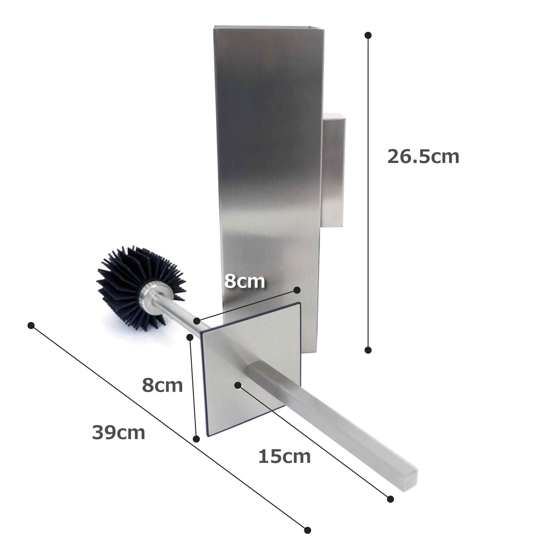 トイレブラシ｜40490 CARVO HL 壁設置タイプ トイレ掃除 長さ41.7cm ケース幅8cm 奥行き10.2cm 18/10ステンレス製 ヘアライン仕上げ SP50