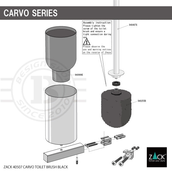 トイレブラシ｜40507 CARVO MB 壁設置タイプ トイレ掃除 長さ50.1cm ケース幅8.9cm 奥行き12.2cm 18/10ステンレス製 マットブラック SP50