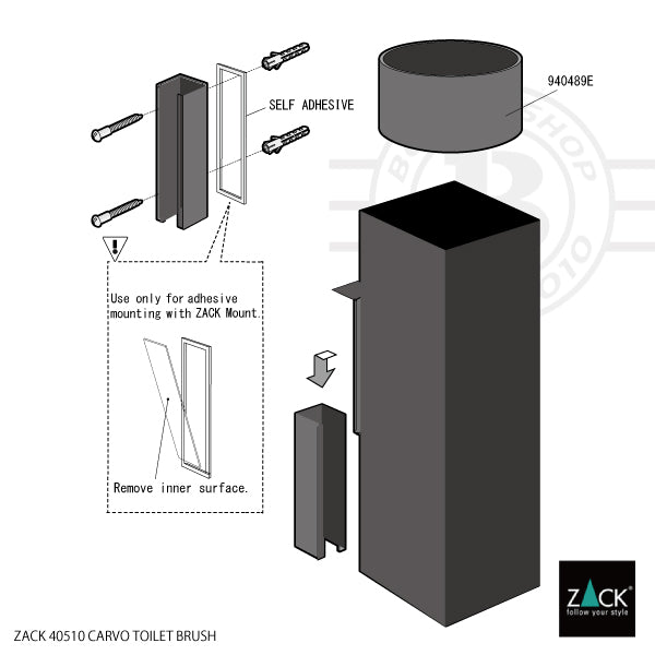 トイレブラシ｜40510 CARVO MB 壁設置タイプ トイレ掃除 長さ41.7cm ケース幅8cm 奥行き10.2cm 18/10ステンレス製 マットブラック SP50