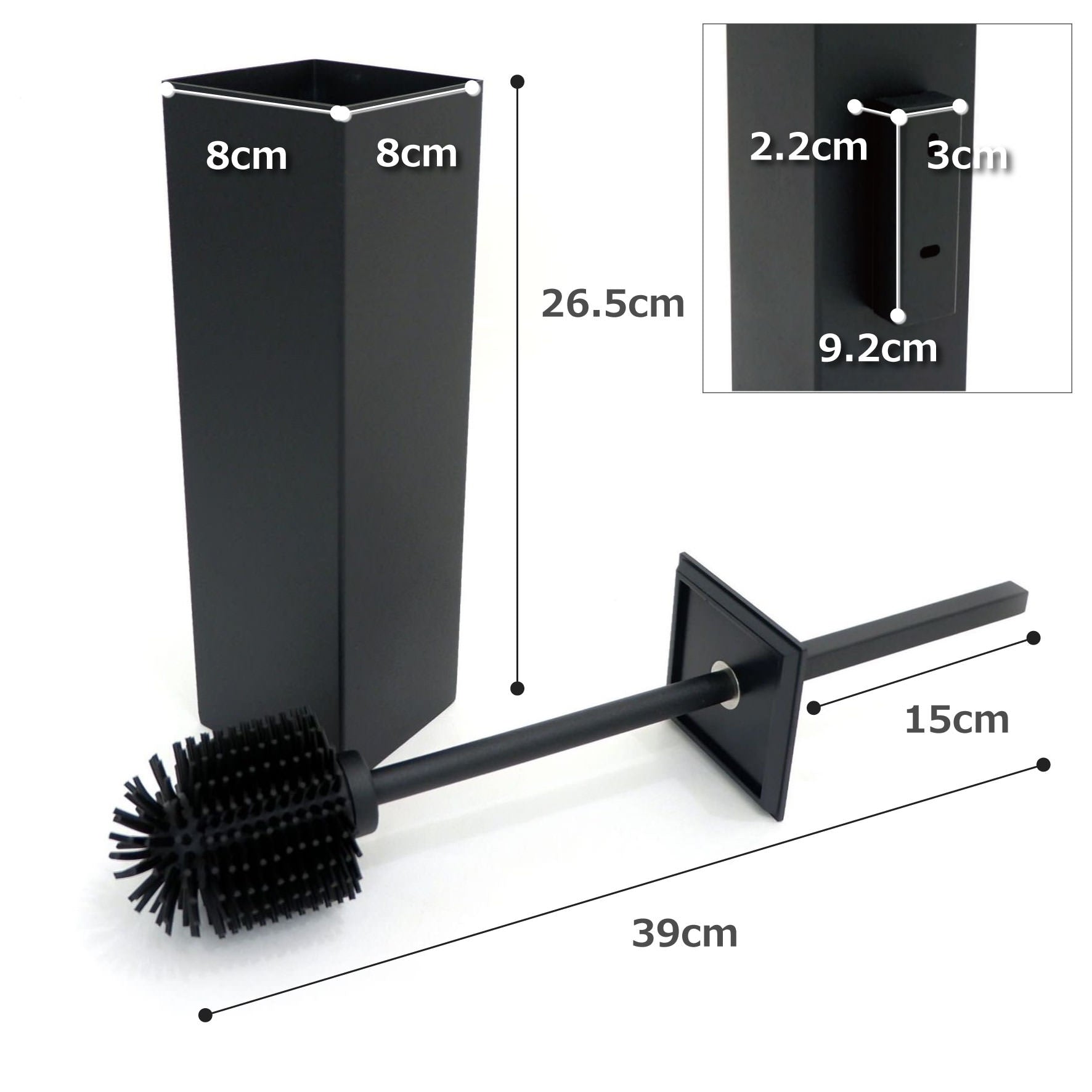 トイレブラシ｜40510 CARVO MB 壁設置タイプ トイレ掃除 長さ41.7cm ケース幅8cm 奥行き10.2cm 18/10ステンレス製 マットブラック SP50