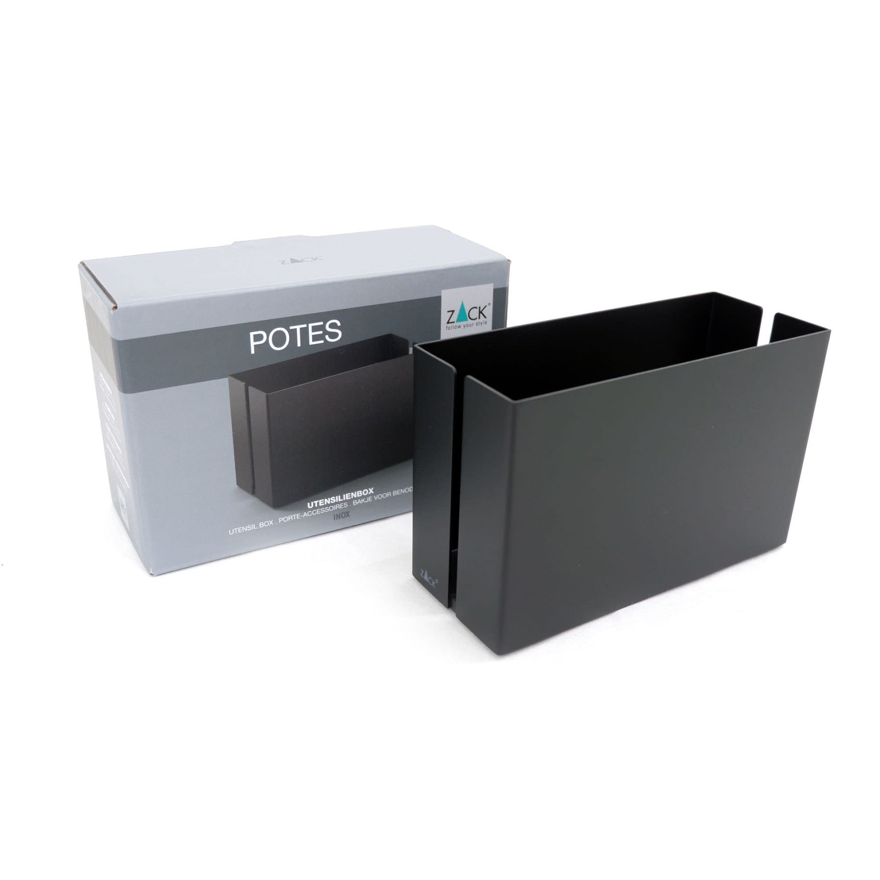 ユーテンシルボックスL｜40535 POTES MB ツールボックス 小物入れ コスメケース 洗面収納 幅15cm 高さ9.7cm 奥行き6cm 18/10ステンレス製 マットブラック SP50