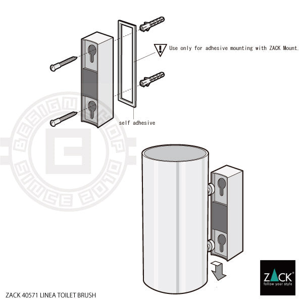 トイレブラシ｜40571 LINEA MB 壁設置タイプ トイレ掃除 長さ45cm ケース直径9cm 18/10ステンレス製 マットブラック SP50
