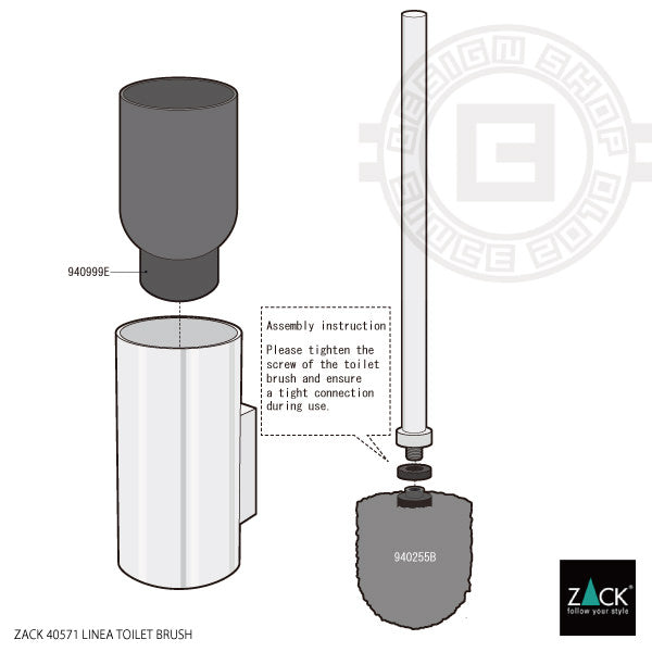 トイレブラシ｜40571 LINEA MB 壁設置タイプ トイレ掃除 長さ45cm ケース直径9cm 18/10ステンレス製 マットブラック SP50
