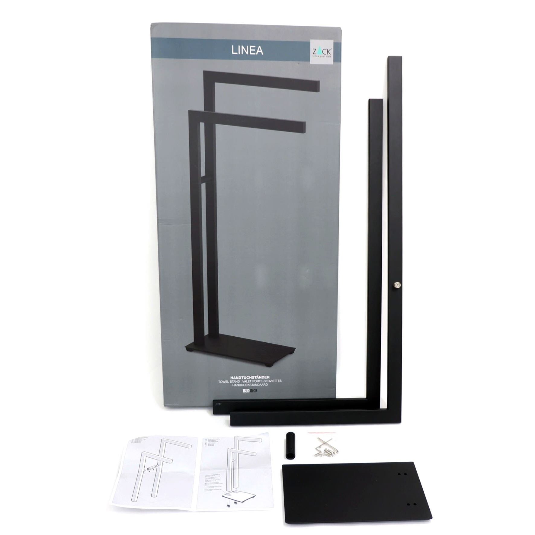 タオル掛け｜40593 LINEA MB タオルスタンド タオルラック ダブルタオルスタンド 高さ80(70)cm バー長さ38.5cm 奥行き15cm 18/10ステンレス製 マットブラック