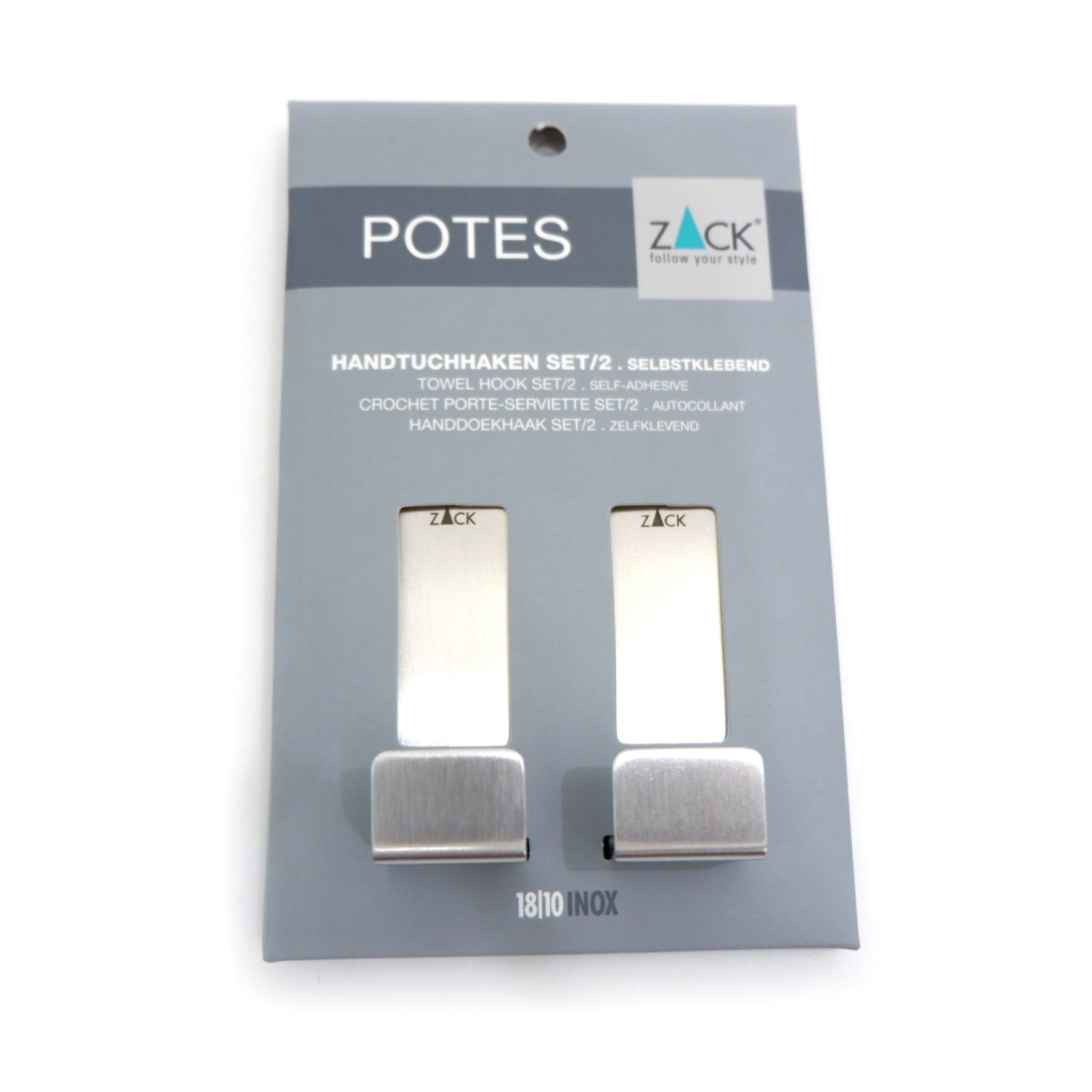 タオル掛け｜40608 POTES HL タオルフックS 2個入 ループタオルフック 接着シールタイプ 高さ5.5cm 幅2cm 18/10ステンレス製 ヘアライン仕上げ SP50