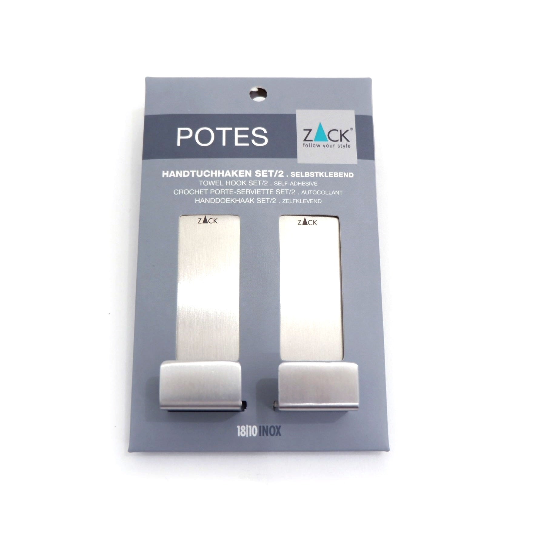 タオル掛け｜40610 POTES HL タオルフックL 2個入 ループタオルフック 接着シールタイプ 高さ7cm 幅2.5cm 18/10ステンレス製 ヘアライン仕上げ SP50