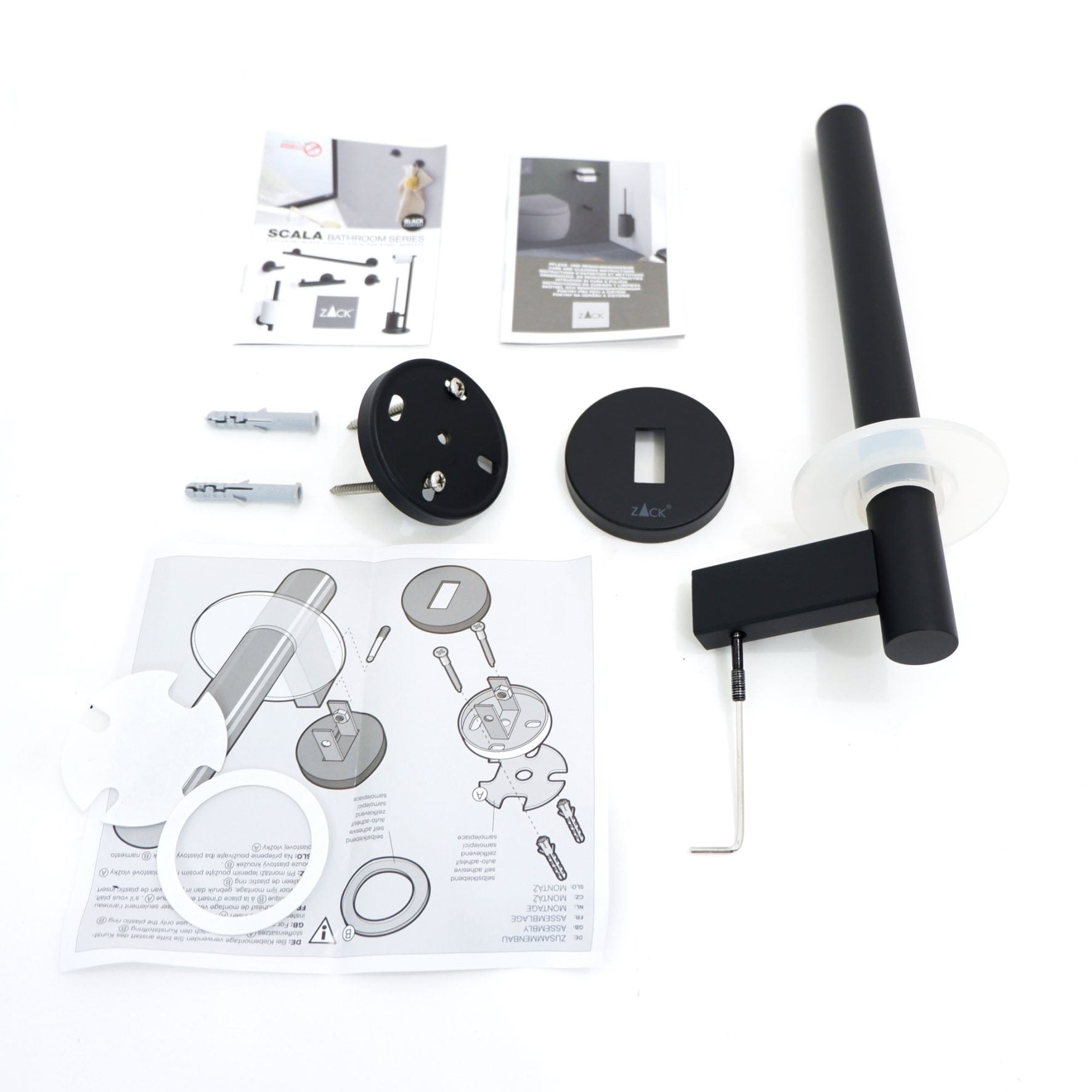 スペアトイレットペーパーホルダー｜40851 SCALA MB ロールホルダー ペーパーストッカー 壁設置タイプ 幅6cm 高さ25cm 奥行き9.1cm 18/10ステンレス製 マットブラック SP50