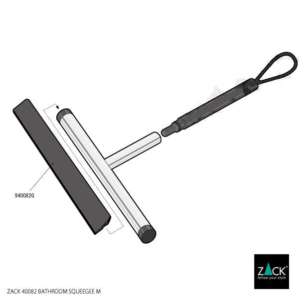 バスルームスクイージーS｜ZACK 40082 JAZ MP 水切りワイパー 浴室スクイージー 長さ23cm 幅24cm 18/10ステンレス製 ミラーポリッシュ仕上げ 16