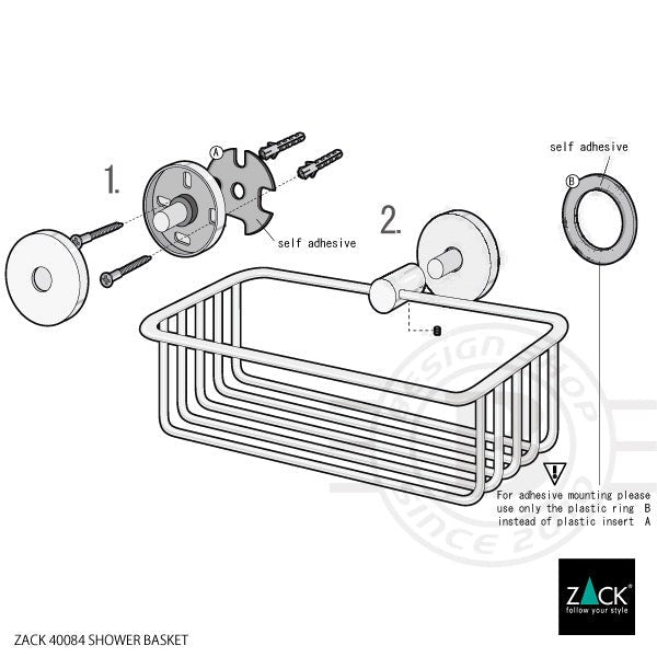 シャワーバスケット｜ZACK 40084 SCALA MP ワイヤーバスケット バス収納 壁設置タイプ 幅23.3cm 奥行き13.4cm 18/10ステンレス製 ミラーポリッシュ仕上げ 13