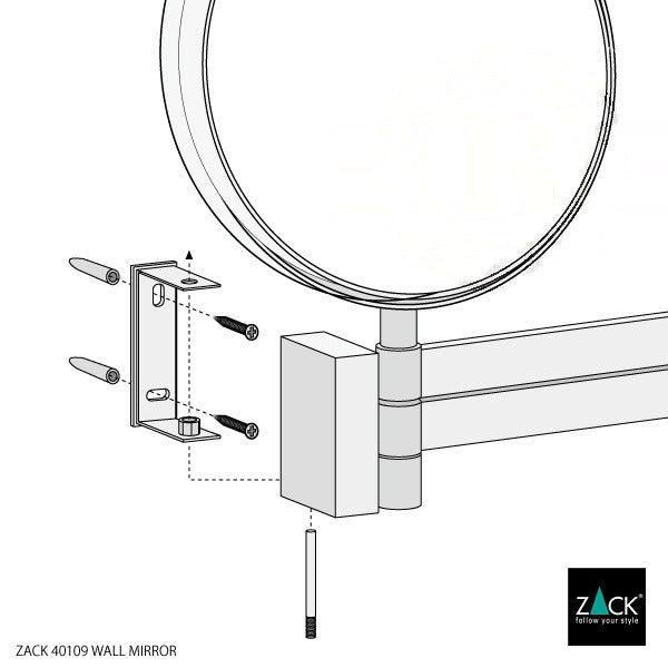 メイクアップミラー｜ZACK 40109 LINEA HL 壁付けコスメティックミラー 等倍/3倍両面鏡 最大幅32cm 高さ26cm ミラー直径18cm 18/10ステンレス製 ヘアライン仕上げ 13 [manu]