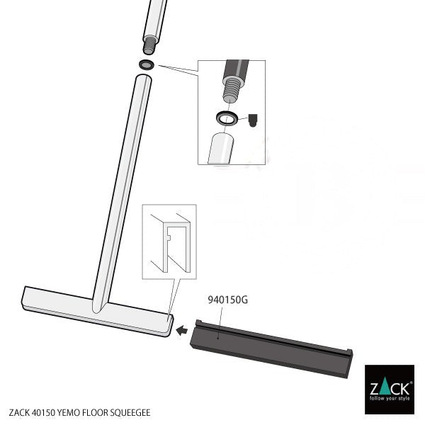 フロアスクイージー｜ZACK 40150 YEMO HL フロア用水取りワイパー 水切りワイパー 玄関用スクージー 長さ125cm 幅35cm 18/10ステンレス製 ヘアライン仕上げ H1 SP50 21