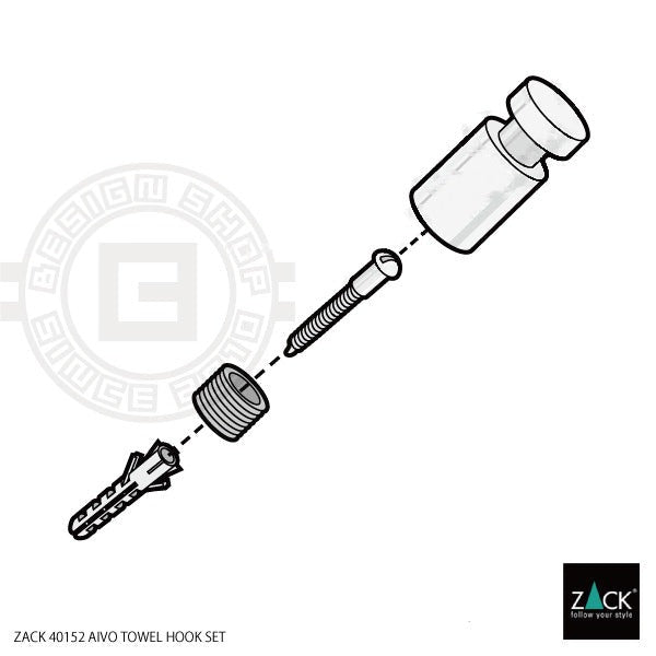タオル掛け｜ZACK 40152 AIVO MW タオルフックS 2個セット ループタオルフック 壁設置タイプ 直径1.6cm 長さ3.5cm 18/10ステンレス製 マットホワイト H1 16