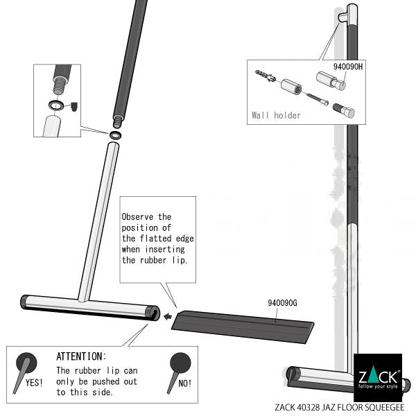 フロアスクイージーL｜ZACK 40328 JAZ HL フロア用水取りワイパー 水切りワイパー 玄関用スクージー 長さ120cm 幅32cm 18/10ステンレス製 ヘアライン仕上げ 11