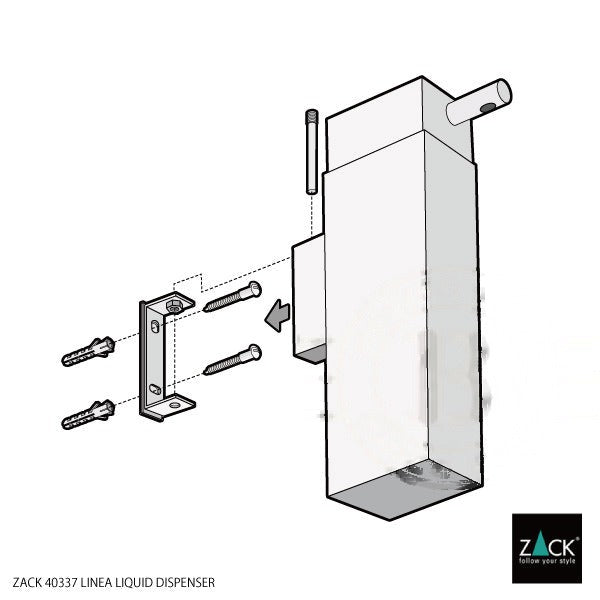 リキッドディスペンサー｜ZACK 40337 LINEA MP 液体用ソープ リキッドソープ 壁設置タイプ 高さ16.7cm 幅4cm 奥行き10.8cm 190ml 18/10ステンレス製 ミラーポリッシュ仕上げ SP50 H2-95 18
