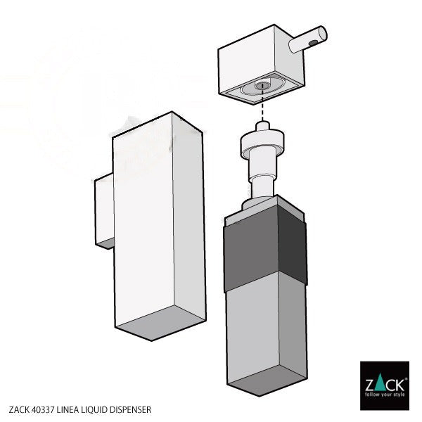 リキッドディスペンサー｜ZACK 40337 LINEA MP 液体用ソープ リキッドソープ 壁設置タイプ 高さ16.7cm 幅4cm 奥行き10.8cm 190ml 18/10ステンレス製 ミラーポリッシュ仕上げ SP50 H2-95 19