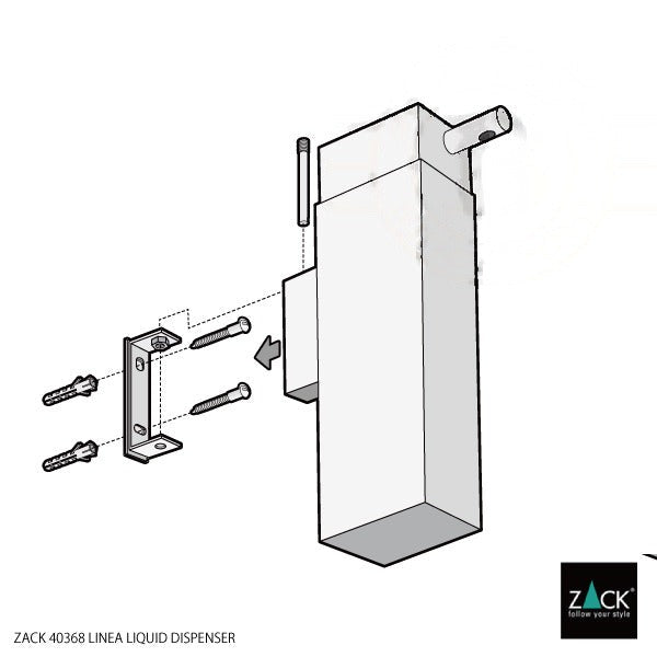 リキッドディスペンサー｜ZACK 40368 LINEA HL 液体用ソープ リキッドソープ 壁設置タイプ 高さ16.7cm 幅4cm 奥行き10.8cm 190ml 18/10ステンレス製 ヘアライン仕上げ SP50 13