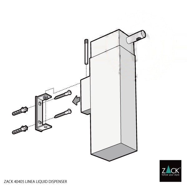 ソープディスペンサー｜ZACK 40405 LINEA MB高い 液体用ソープ リキッドソープ 壁設置タイプ 高さ16.9cm 幅4cm 奥行き10.8cm 190ml 18/10ステンレス製 マットブラック SP50 24