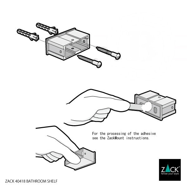 バスルームシェルフ｜ZACK 40418 ATORE HL ガラスのシェルフ シャワーラック バスルームラック バス収納備品置き 洗面収納 壁設置タイプ 幅65.2cm 高さ2.8cm 奥行き12cm 18/10ステンレス製 ヘアライン仕上げ SP50 16