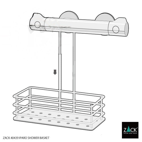 シャワーバスケット｜ZACK 40439 IPARO MP バスラック バスルームラック 洗面収納 幅25.5cm 高さ31.5cm 奥行き13.2cm 18/10ステンレス製 ミラーポリッシュ仕上げ H1 17