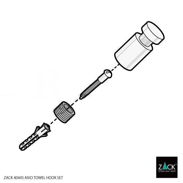タオル掛け｜ZACK 40445 AIVO MB タオルフックM 2個入 タオルフックM 2個セット ループタオルフック 壁設置タイプ 直径1.9cm 長さ4cm 18/10ステンレス製 マットブラック 15