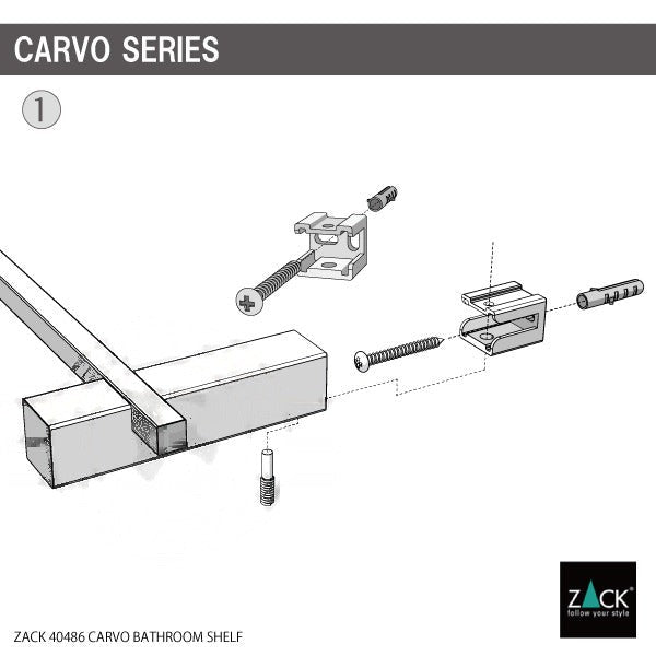 バスルームシェルフ｜ZACK 40486 CARVO HL ガラスのシェルフ シャワーラック バスルームラック バス収納備品置き 洗面収納 壁設置タイプ 幅65.8cm 高さ3.6cm 奥行き12cm 18/10ステンレス製 ヘアライン仕上げ 20
