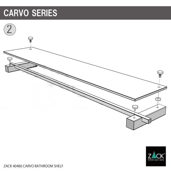 バスルームシェルフ｜ZACK 40486 CARVO HL ガラスのシェルフ シャワーラック バスルームラック バス収納備品置き 洗面収納 壁設置タイプ 幅65.8cm 高さ3.6cm 奥行き12cm 18/10ステンレス製 ヘアライン仕上げ 21