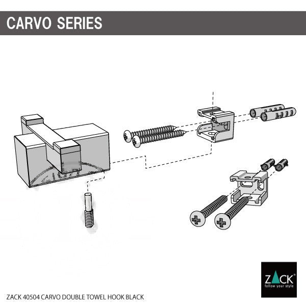 タオル掛け｜ZACK 40504 CARVO MB ダブルタオルフック ダブルフック 2枚掛け 壁設置タイプ 高さ2.6cm 奥行き4.5cm 幅6.5cm 18/10ステンレス製 マットブラック 18