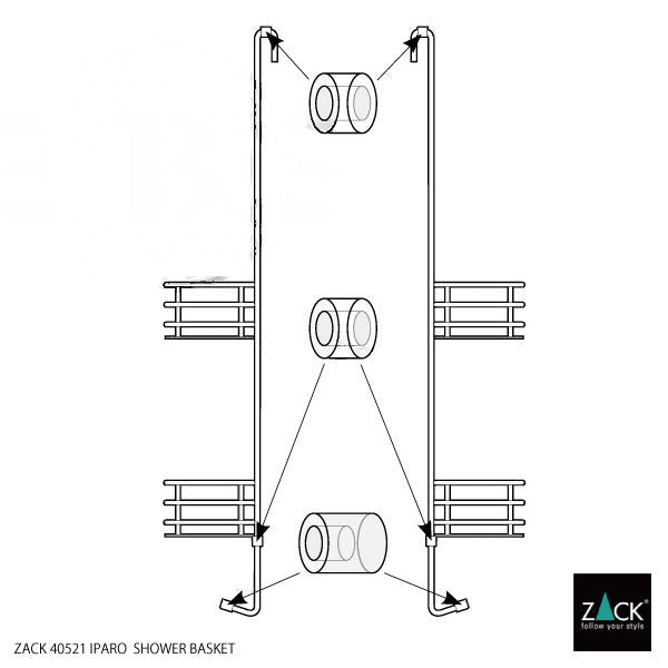 シャワーバスケット｜ZACK 40521 IPARO MB バスラック バスルームラック 洗面収納 幅25.5cm 高さ74cm 奥行き14.3cm 18/10ステンレス製 マットブラック 19