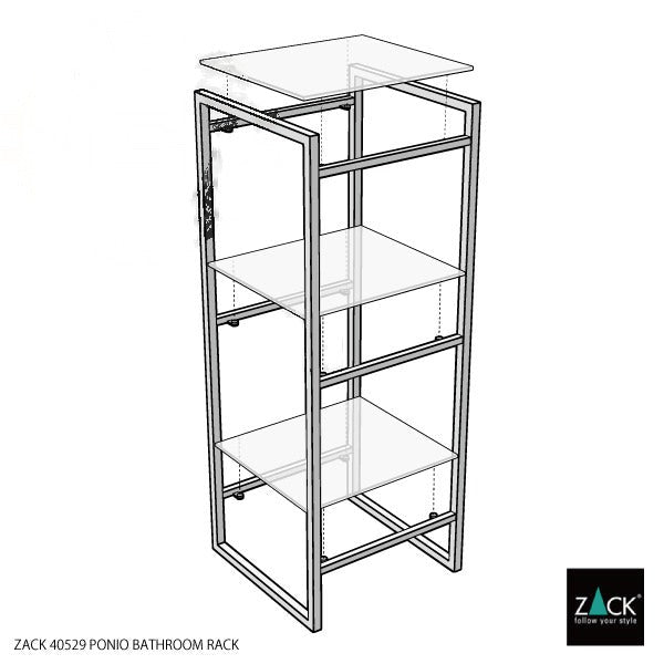 バスルームラック｜ZACK 40529 PONIO MP 3段シェルフ 3段ラック 洗面収納 高さ80.2cm 幅30.2cm 奥行き30cm 18/10ステンレス製 ミラーポリッシュ仕上げ H1 15